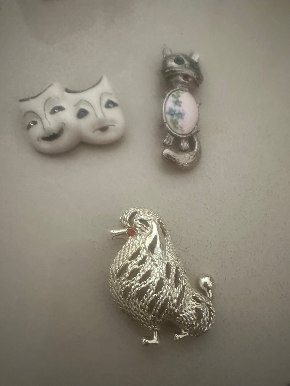 Silver Bird and White Mask Petite Pet Pins — Unbranded
